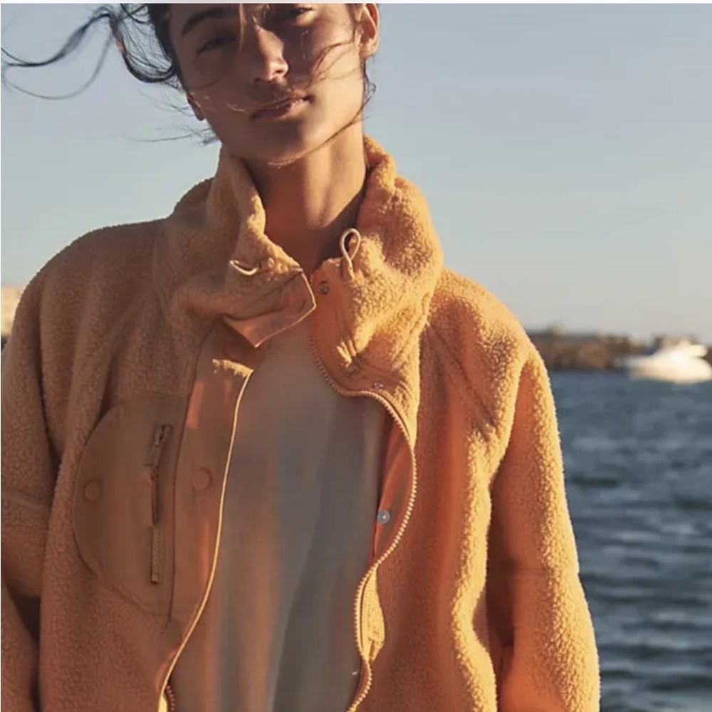 Free People Movement Hit The Trails Fleece Jacket Sherpa Orange Brown Rust